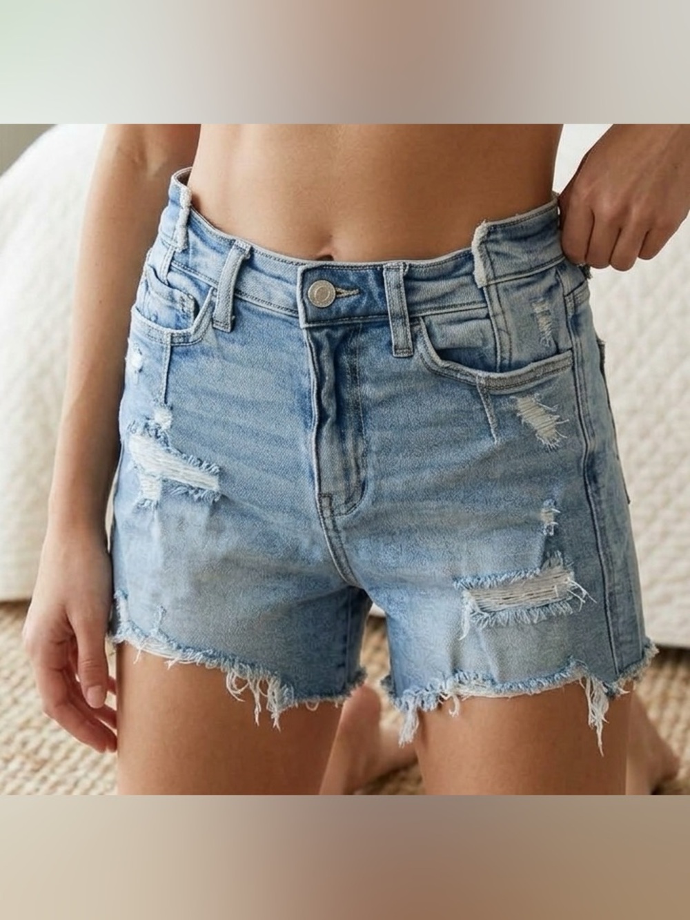 Flying Monkey High Rise Distressed Denim Shorts Frayed Raw Hem - Size 25
